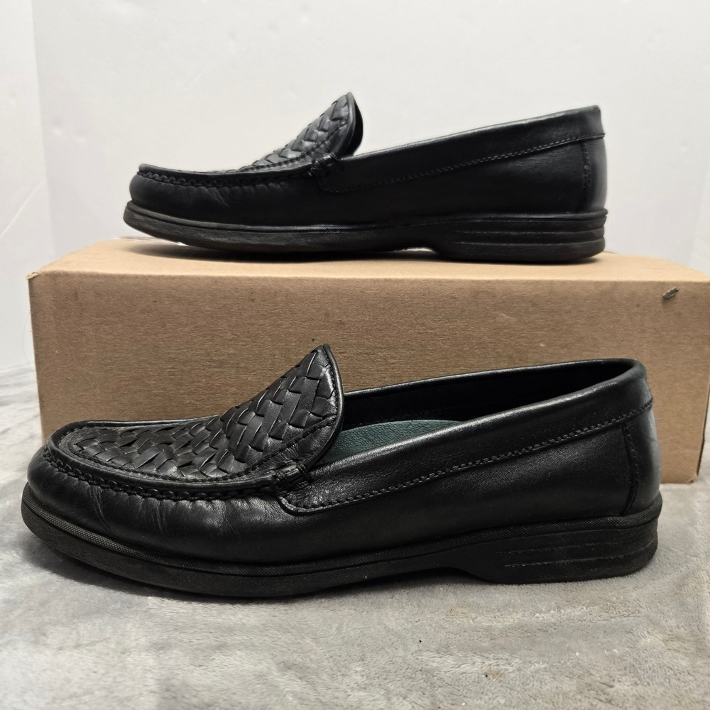 Croft & Barrow Nantucket Black Leather Woven Loafers Mens 10 M Slip On Shoes